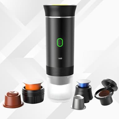 SOUTH AREA Caffettiera portatile 3 in 1 compatibile con capsule Ness-preso, Dolce-Gusto e Caffè macinato - Mini macchina da caffè elettrica con acqua calda USB-C - ideale per viaggi, campeggio e auto