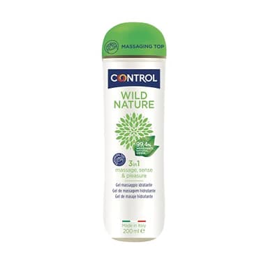 Control Wild Nature Gel Massaggio 3 in 1 A Base D'Acqua con 99,4% Di in gredienti Ad Origin e Naturale - 100% Made in Italy - 200 Ml