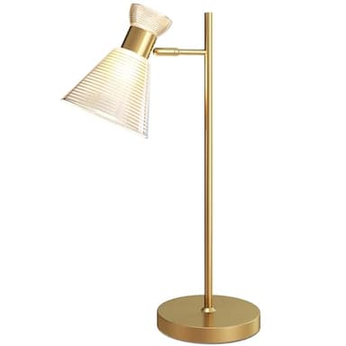 HOMCOM Lampada da Scrivania Moderna, Lampada da Tavolo con Paralume in Vetro Regolabile Ambrato e Satinato, Attacco E27, Lampadina non Inclusa, per Salotto, Studio e Camera, Oro