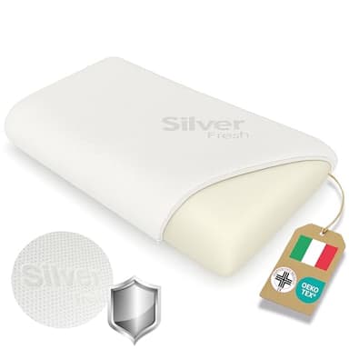 DREAM Cuscino Memory Foam Cervicale Saponetta alto 12 cm - Cuscino per Dormire Traspirante Certificato Dispositivo Medico - Guanciale letto Made in Italy Federa Lavabile in Argento Antibatterico