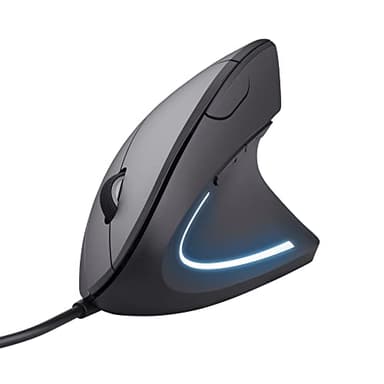 Trust Verto Mouse Verticale Cablato, Mouse Ergonomico con Filo, 1000/1600 DPI, Cavo USB 1,5 m, Illuminazione LED, 6 Pulsanti per PC, Computer, Portatile, Mac - Nero