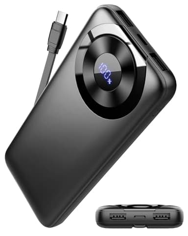 Power Bank 10000mAh, Powerbank 3A Ricarica Rapida USB C Ingressi e Uscite, Potente e Sottile Caricatore Portatile con Cavi Integrati, Caricabatterie Portatile per iPhone Samsung Cellulare Tablet ecc