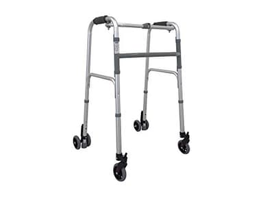 Deambulatore a Quattro Ruote - Telaio in Acciaio Regolabile in Altezza - Impugnatura in Polipropilene e Ruote in PVC - Sistema di Blocco Direzionale e Freni a Puntale - Grigio - 57,5x66x82,5/92,5 cm