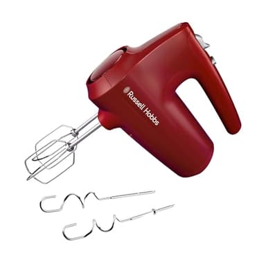 Russell Hobbs Sbattitore a Immersione Desire Rosso (5 velocità + funzione Pulse, 2 fruste e 2 ganci impastatori cromati lavabili in lavastoviglie, Supporto per ciotola e base d’appoggio, 350W)27152-56
