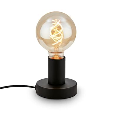 BRILONER - Lampada da comodino retrò con interruttore a cavo, attacco E27, max. 10 watt, lampada, lampada da scrivania, lampada da tavolo, lampada da ufficio, lampada da lettura, 10x9 cm, nero