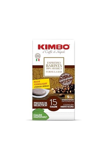 Kimbo Cialde Caffè - 240 Cialde Compostabili ESE - Miscela Espresso Barista 100% Arabica, Premium Selection, Intensità 9/13, Tostatura Medio-Scura - 16 Confezioni da 15 Cialde