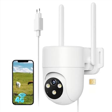 NUASI 4G LTE Telecamera con Sim Esterno, 24/7 Continua Registrazione 2K Videocamera Sorveglianza PTZ 360°, con AI Rilevamento Umano e Visione Notturna a Colori, Audio Bidirezionale