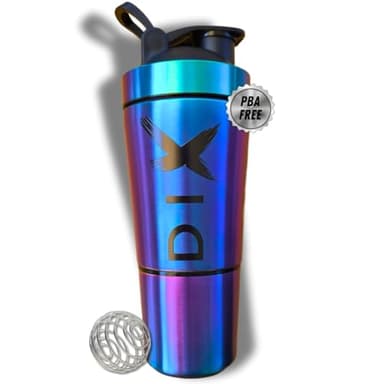 DIX SHAKER proteine 750 ml ✗ In acciaio inossidabile con scomparto da 60 grammi per polveri ✗ Bottiglia sportiva ✗ Senza BPA - (MULTICOLOR)