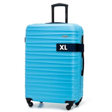 WITTCHEN Valigia da viaggio grande trolley valigia check-in guscio rigido ABS 4 ruote piroettanti chiusura a combinazione maniglia telescopica Groove Line blu Ryanair/ITA Airways/easyJet/Wizz Air
