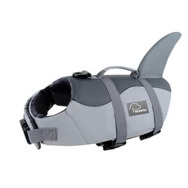 Voarge Giubbotti di salvataggio per cani squalo, Salvagente Cane Squalo con Manico e Catarifrangente, Pet Gilet di sicurezza Costumi da bagno Dog Life VestGrigio, S M (Grau, XS)