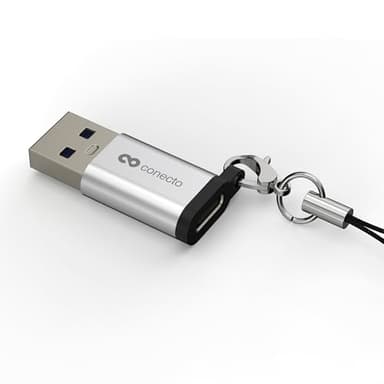 conecto adattatore da USB-C a USB-A, trasferimento dati a 480 Mbps, OTG, funzione di ricarica rapida a 15W 3A, per iPhone, Samsung Galaxy, Google Pixel e molti altri, alluminio/argento