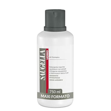Saugella Uomo, Detergente Intimo e Corpo Rivitalizzante, Antiodore, Con Estratti di Elicriso e Chiodi di Garofano per un Uso Quotidiano nel Rispetto del pH Fisiologico, 750 ml