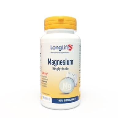 LongLife® Magnesium Bisglycinate | 100% magnesio bisglicinato | Elevata tollerabilità e biodisponibilità | Integratore di magnesio per rilassamento e stress | 90 tavolette | Vegano e senza glutine