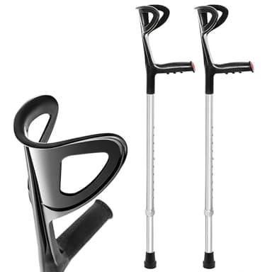 AIESI® Stampelle Ortopediche regolabili (2 pezzi) leggere in alluminio anodizzato colore nero, Garanzia Italia 24 mesi