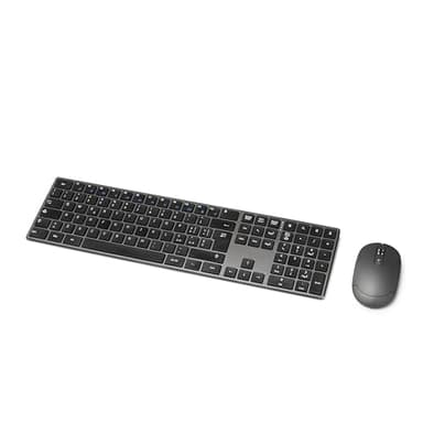 Amazon Basics mouse wireless ricaricabili, tastiera full size ultrasottile e silenziosa con tastierino numerico, Nero