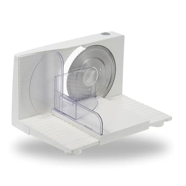 Sommertal Affettatrice universale AS170 150 W in acciaio inox con lama seghettata, pieghevole e salvaspazio, affettatrice elettrica, affettatrice professionale, bianca, 0-15 mm