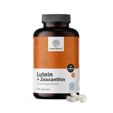 HealthyWorld® Luteina + Zeaxantina - 120 Capsule Vegetali - 2 Carotenoidi Naturali - 32 mg di Luteina e 2 mg di Zeaxantina per Dose Giornaliera - per 2-4 Mesi - Supporto della Vista e degli Occhi