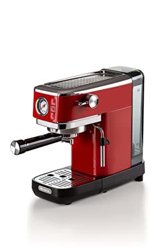 Ariete 1381 - Caffettiera con manometro, compatibile con caffè in polvere e pastiglie ESE 1300 W, capacità 1,1 l, filtro a pressione 15 bar, dispositivo cappuccino da ½ tazze, colore: rosso