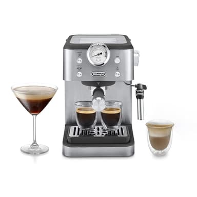 De'Longhi Linea Classic EM450.M Macchina da Caffè Manuale con lancia vapore My LatteArt, non contiene filtro E.S.E., Manometro, Filtro Doppia Parete, 15bar, Tazze Fino 13cm, Acciaio