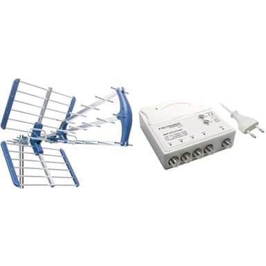 EDISION TALOS 13db Antenna TV tripla Digitale Terrestre UHF 21-48 esterno & Metronic 414114 Amplificatore TV Vhf/Uhf per Digitale Terrestre con Filtro Lte