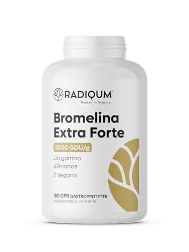 Bromelina Extra Forte Drenante 5000 GDU/g | 180 Compresse Gastroprotette | Integratore da Gambo d’Ananas | 100% Vegan | Senza Glutine | Senza Lattosio | Made in Italy