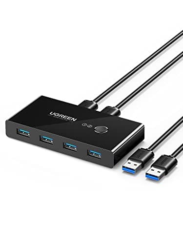 UGREEN 4 Porte Switch USB 3.0 2 Ingressi e 4 Uscite Commutatore con 2 Cavi per la Condivisione di Tastiera, Mouse, Unità Flash, Hard Disk, Stampanti, Scanner ecc
