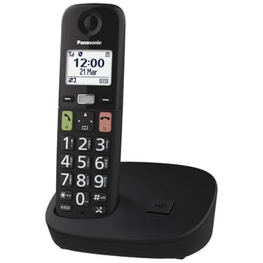 Panasonic KX-TGU110EXB - Telefono digitale senza fili con segreteria telefonica, unità base e 1 combinato, schermo LCD, tasti grandi, chiamata preferita, compatibile con apparecchi acustici, nero
