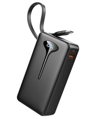 Power Bank, 10000mAh Mini Caricatore Portatile 22.5W Ricarica Rapida, Ultra Portatile Powerbank con USB C Cavo Integrato, Batterie Esterna di 3 porte uscita per iPhone 16 Samsung Xiaomi Android iPad