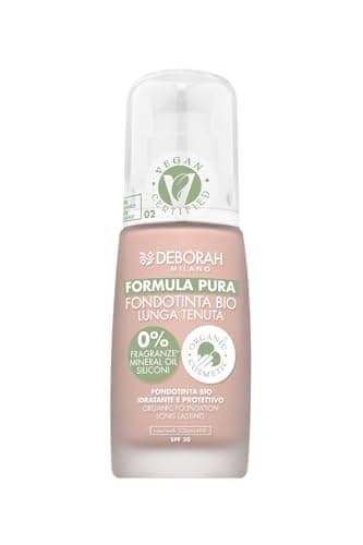 Deborah Fondotinta Formula Pura BIO Lunga Tenuta, N.02 Beige, Coprenza e Comfort Estremi con Filtro Anti Inquinamento, SPF20-30 ml