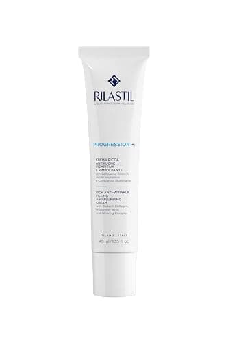 Rilastil Progression(+) Crema Ricca Antirughe Riempitiva e Rimpolpante, Trattamento Rughe Marcate, Antiaging, Rimpolpante per Pelli Mature con Collagen, Acido Ialuronico, Confezione da 40 ml
