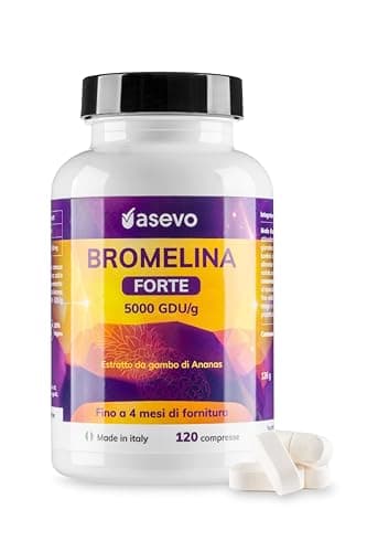 Asevo Bromelina Forte 5000 GDU - 120 Compresse Gastroprotette (Fino a 4 Mesi) - bromelina extra forte drenante, Contrasta Ritenzione Idrica e Inestetismi della Cellulite - Microcircolo e Pancia Piatta