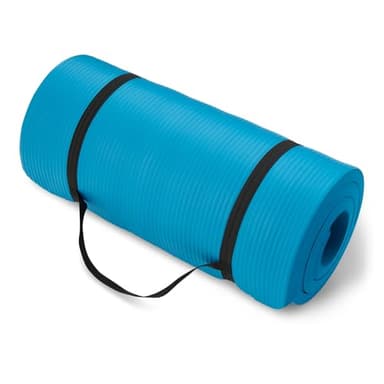 Amazon Basics Tappetino per allenamento, esercizi e yoga con tracolla, spessore extra di 2.5 cm, Acqua