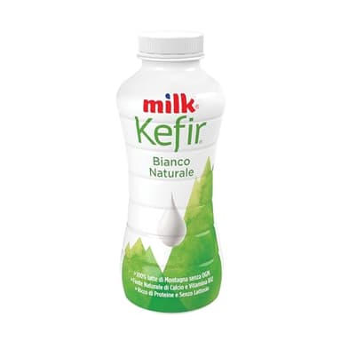 Milk Kefir Bianco Naturale da Bere Senza Lattosio con Fermenti Lattici, Vitamina b12, Proteine, Probiotici, Calcio - Latte Parzialmente Scremato, Senza Zucchero, Senza Glutine (Bianco Naturale 480g)