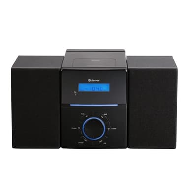 Denver MCA-240 – Impianto stereo casa con lettore CD HiFi, radio FM, sveglia doppia, AUX, telecomando incluso – Mini stereo compatto per casa