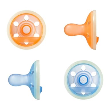 Tommee Tippee Ciuccio Simile al Seno Night Glow, 6-18 Mesi, Confezione da 4, Si Illumina al Buio, Succhietto Ortodontico, Leggero, Design Monoblocco in Silicone