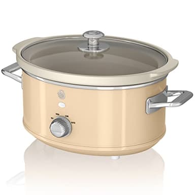 Swan Retro SF17021CNEU Slow Cooker 3,5L Contenitore di Cottura rimovibile, Ceramic Non-Stick PFOA & PTFE Free, 3 Livelli di Temperatura, Coperchio di Vetro, Design Vintage, Crema, 200W