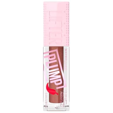 Maybelline Gloss per labbra effetto rimpolpante immediato e volume XXL, arricchito con peperoncino, Lifter Plump, tinta Cocoa Zing, 5, 4 ml