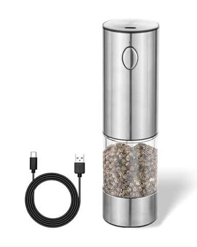 Macina pepe e sale elettrico, 95ml macina sale pepe USB ricaricabile, macina spezie con macinino in ceramica regolabile, Acciaio inox, con finestra di visualizzazione