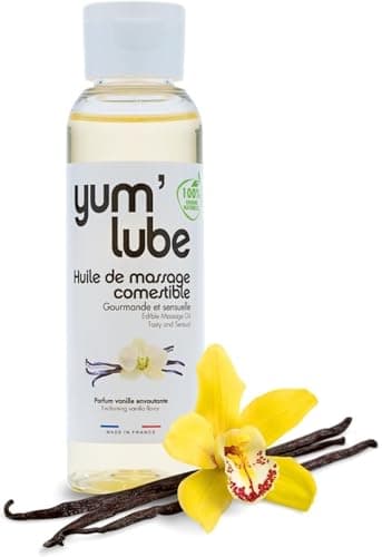 Yum'Lube | Olio corpo & olio massaggio sensuale e lubrificante | olio profumato per massaggi rilassanti corpo | Olio lubrificante intimo per rapporti | Gusto vaniglia | Olio da massaggio naturale