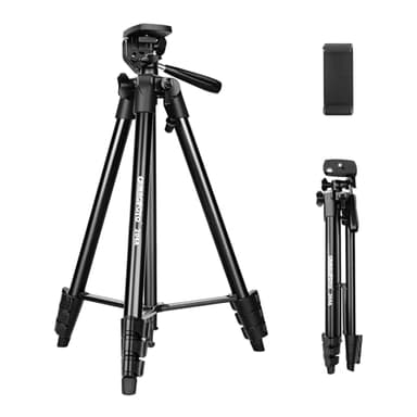CAMBOFOTO 134 cm Treppiede Leggero per Smartphone, Treppiede in Alluminio con Supporto per Telefono, Compatibile con iPhone, Smartphone Android, Fotocamere Reflex Digitali e Mirrorless