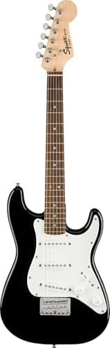 Squier by Fender Mini Stratocaster – Chitarra Elettrica con Tastiera in Lauro, Finitura Nera, Pickup Single-Coil, con Lezioni Gratuite su Fender Play