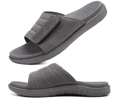ONCAI Sandali Uomo Regolabili Cinghie Ortogonale Plantar Fasciitis Punta Aperta Sport Pantofole Slides con Morbido Comodo Arco Supporto Ciabatta Grigio Taglia 47
