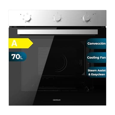 Cecotec Forno Multifunzione da Incasso Bolero Hexa M236000 Inox Time A. 2800W, 70L, 6 Funzioni: Defrost, Convezione, Grill, Cooling Fan, Timer, Base XXL, Easyclean, Triplo Vetro, Classe A