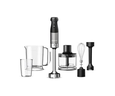 Kenwood Triblade XL Pro HBM80.322BK, Minipimer con Sistema Triblade, Velocità Variabile + Turbo, Asta in Acciaio Inox, Tritatutto da 500ml, Frusta, Emulsionatore, Bicchieri 700 e 250 ml, 1200W, Nero