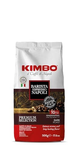 Kimbo Caffè in Grani, 500 gr Miscela Barista Espresso Napoli, Pregiati Chicchi di Arabica e Robusta, Intensità 10/13, Tostatura Scura, Ideale per Espresso, Cappuccino, Caffè Latte, Latte Macchiato