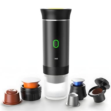 Macchina per caffè espresso elettrica portatile, macchina per caffe a batteria per viaggi in campeggio, macchina per caffè espresso autoriscaldante da 12 V compatibile con caffè macinato e capsule NS