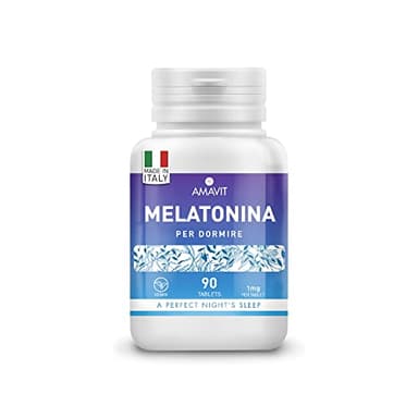 AMAVIT Melatonina per Sonno 1mg 90 Compresse [Fornitura per 3 Mesi] MADE IN ITALY Integratore Alimentare con Melatonina Adenosina Glicina | Alternativa ai sonniferi | Senza glutine e lattosio