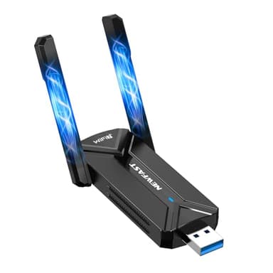 NEWFAST BE6500 WiFi 7 Chiavetta WiFi per PC Fisso, 6500Mbps Tri-Band WiFi USB con 2 Antenne ad Alto Guadagno, Supporta MLO, MU-MIMO, OFDMA, 4096-QAM, WPA3, Compatibile con Windows 11/10