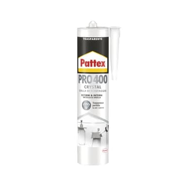 Pattex PRO 400 Crystal Adesivo Sigillante Ottimale per Vetri e Specchi, Adesivo di Montaggio di Qualità, Colla Potente per Molti Materiali, 1 Cartuccia da 290 g