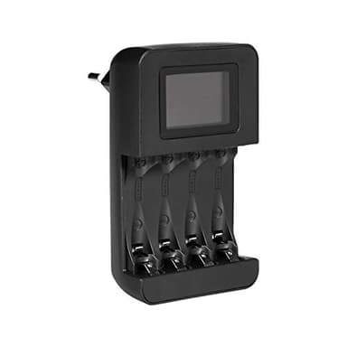 Amazon Basics Caricabatteria digitale intelligente, per 4 batterie AA, AAA, Nero